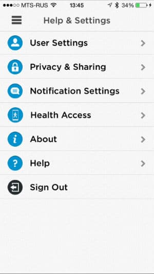 Скриншот приложения Jawbone Up