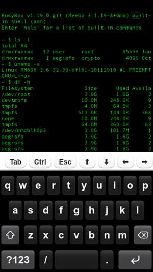 Терминал в смартфоне Nokia N9