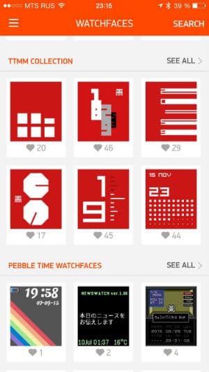 Скриншот смартфонного приложения Pebble TIme