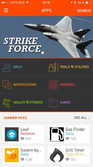 Скриншот смартфонного приложения Pebble TIme