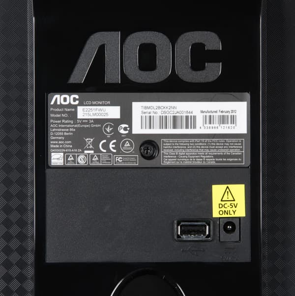 ЖК-монитор AOC e2251Fwu, разъемы ЖК-монитор AOC e2251Fwu, разъемы