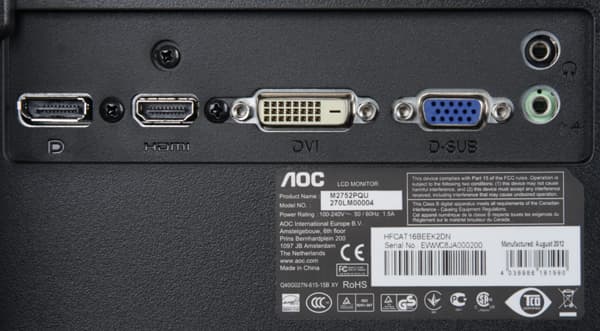 ЖК-монитор AOC m2752Pqu, разъемы