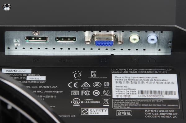 ЖК-монитор ViewSonic VX2757-mhd, разъемы