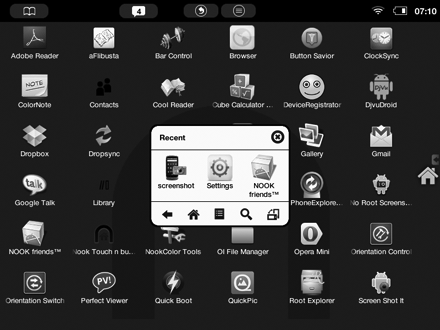 скриншот экрана Nook Touch