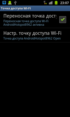 Обзор Samsung Galaxy S II. Скриншоты. Настройка точки доступа Wi-Fi
