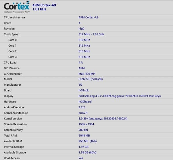 Характеристики планшета 3Q RC9727F