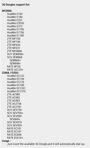 Список поддерживаемых 3G-модемов на планшете Ainol Novo 7 Venus
