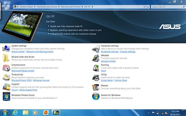 Утилита ASUS на ASUS Eee Slate