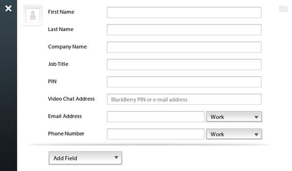 Добавление контакта на планшет RIM BlackBerry PlayBook
