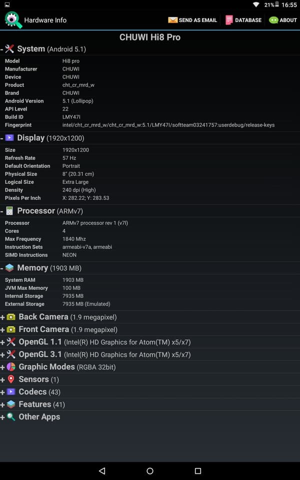 Характеристики планшета Chuwi Hi8 Pro