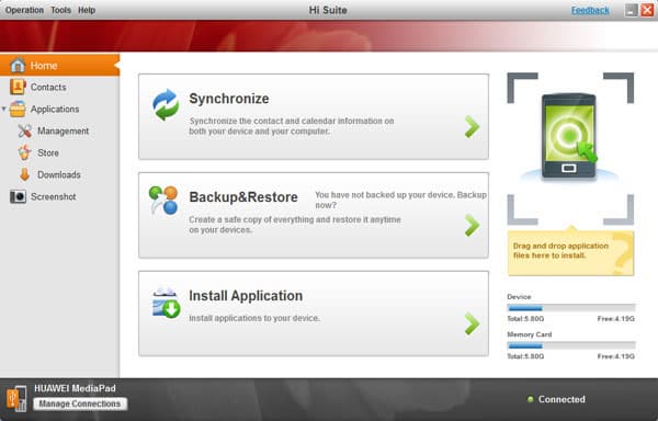 Скриншот утилиты Hi Suite