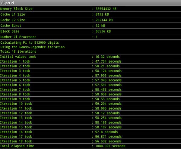 Результаты тестирования iconBIT NetTAB PARU в Super Pi