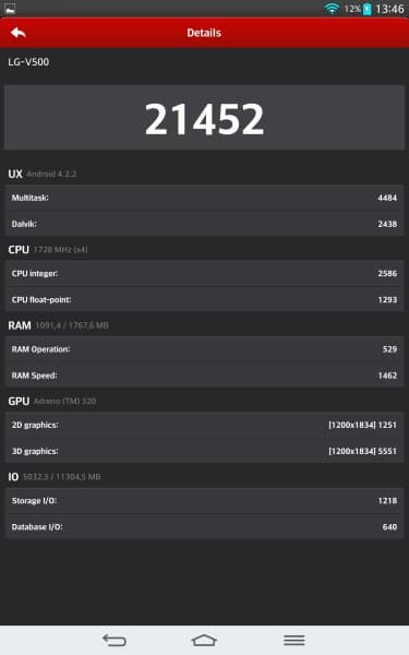 Производительность планшета LG G Pad 8.3