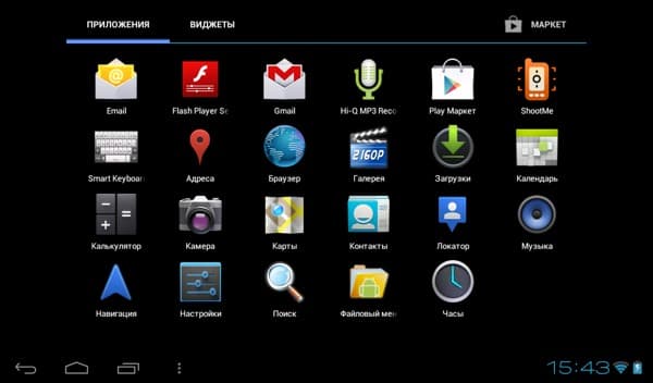 Предустановленные приложения на планшете M-Way MD-007