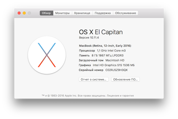 Скриншот с 12-дюймового ноутбука Apple MacBook Retina (Early 2016)