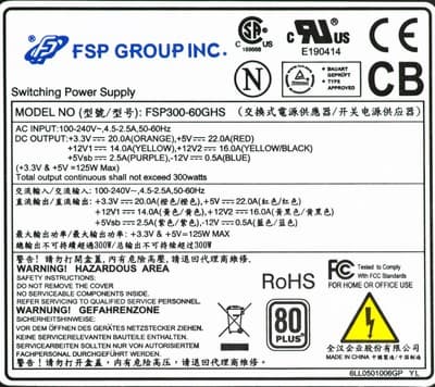 Характеристики блока питания FSP300-60GHS