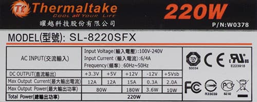 Характеристики блока питания Thermaltake SL-8220SFX (W0378)