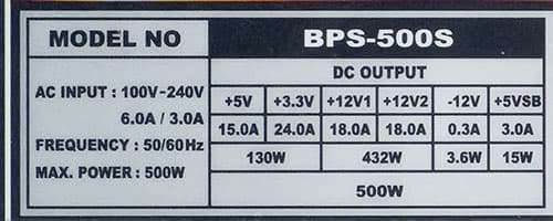 Характеристики блока питания Chieftec BPS-500S