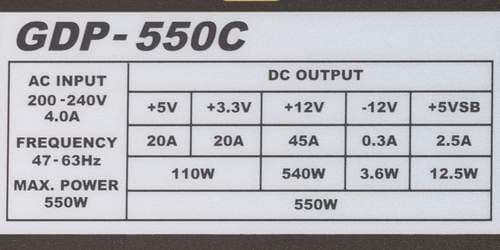 Характеристики блока питания Chieftec GDP-550C