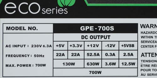 Характеристики блока питания Chieftec GPE-700S