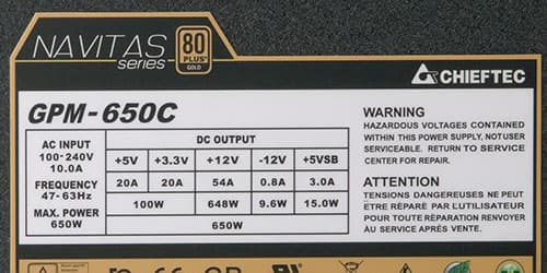 Характеристики блока питания Chieftec Navitas 650W (GPM-650C)