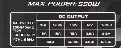 Характеристики блока питания Chieftec GPS-550A8