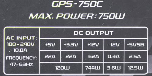 Характеристики блока питания Chieftec GPS-750C