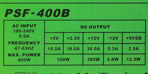 Характеристики блока питания Chieftec PSF-400B