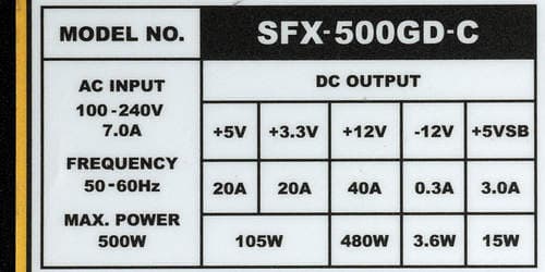 Характеристики блока питания Chieftec SFX-500GD-C