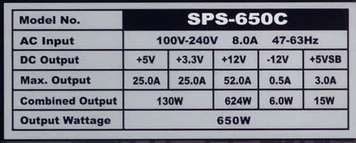 Блок питания Chieftec Nitro SPS-650C, маркировка