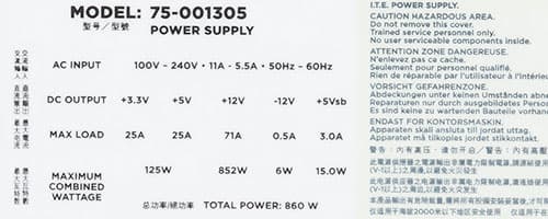 Характеристики блока питания Corsair AX860