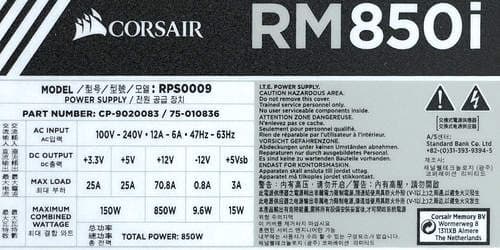 Характеристики блока питания Corsair RM850i