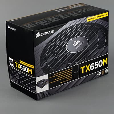 Упаковка блока питания Corsair TX650M