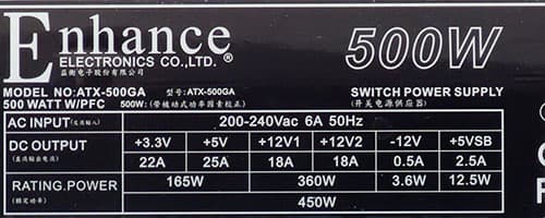 Характеристики блока питания Enhance ATX-500GA