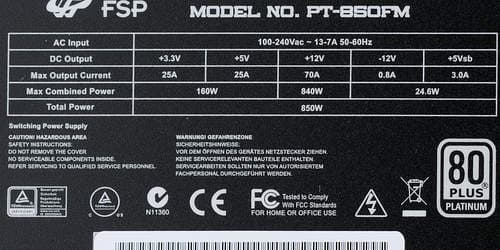 Характеристики блока питания FSP Aurum PT 850 (PT850FM)