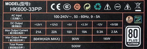 Характеристики блока питания Huntkey FX500SE