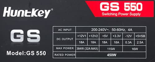 Характеристики блока питания Huntkey GS 550
