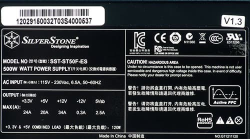 Характеристики блока питания Silverstone Strider Essential 500W (SST-ST50F-ES)