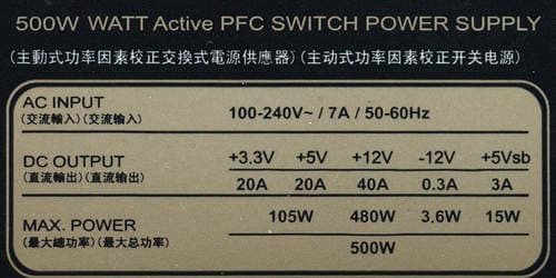Характеристики блока питания Silverstone SST-SX500-LG
