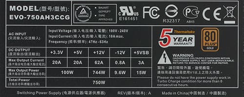 Характеристики блока питания Thermaltake Evo Blue 2.0 750W (Evo-750M)