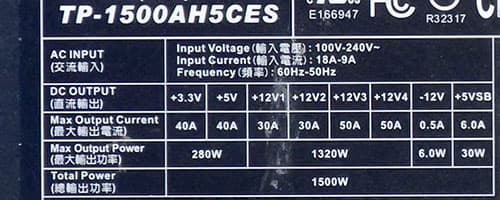 Характеристики блока питания Thermaltake Toughpower 1500 W (TP-1500M)