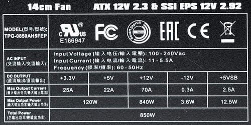 Характеристики блока питания Thermaltake Toughpower Grand Platinum 850 (TPG-0850F-P)