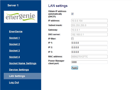 Настройка фильтра через web-интерфейс