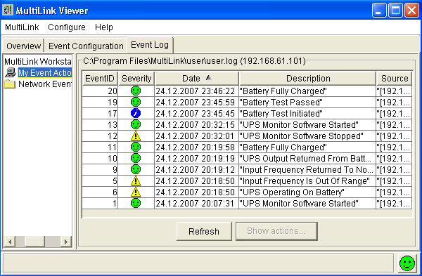 лог событий в LIEBERT MultiLink
