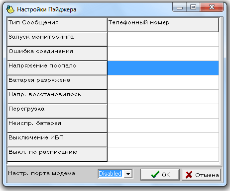 настройка отправки сообщений на пейджер в UPSMON Plus
