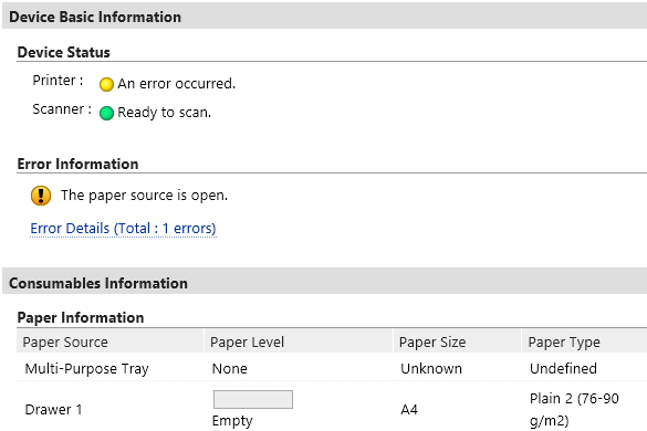 Canon iR C3520i, веб-интерфейс