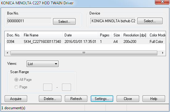 Konica Minolta bizhub C227, TWAIN-драйвер