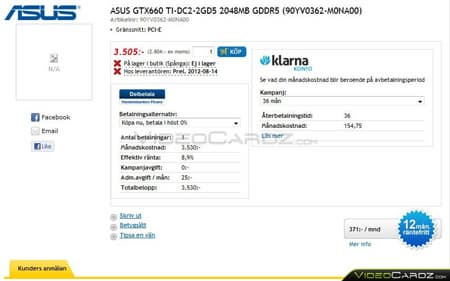 ASUS GeForce GTX 660 Ti DirectCU II в предложении шведских интернет-магазинов