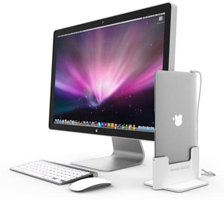 В стыковочной станции Henge Docks ноутбук MacBook Air размещается вертикально