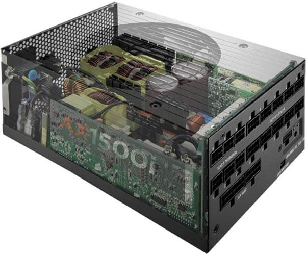 Габариты блока питания Corsair AX1500i мощностью 1500 Вт — 150 x 86 x 225 мм